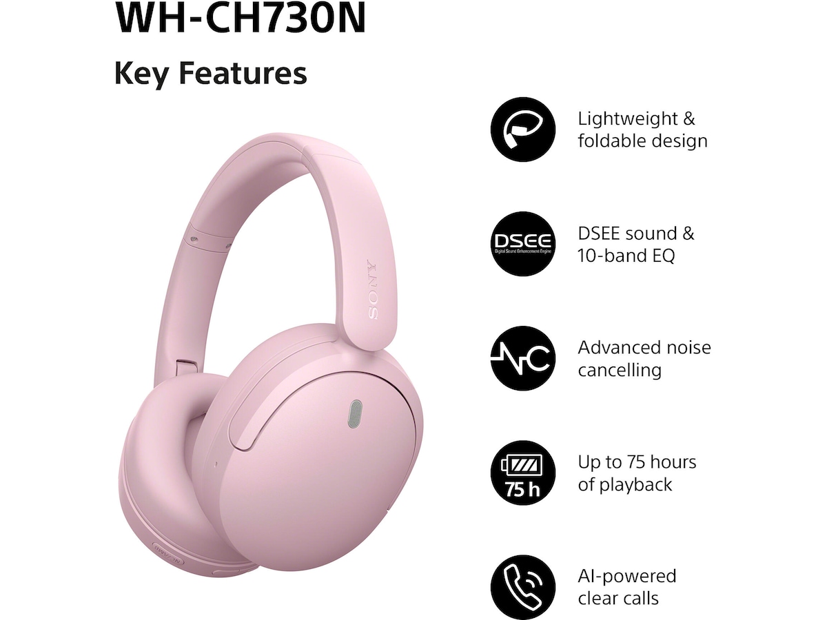 Sony WH-CH730N Trådlösa Brusreducerande Hörlurar (rosa) Hörlurar