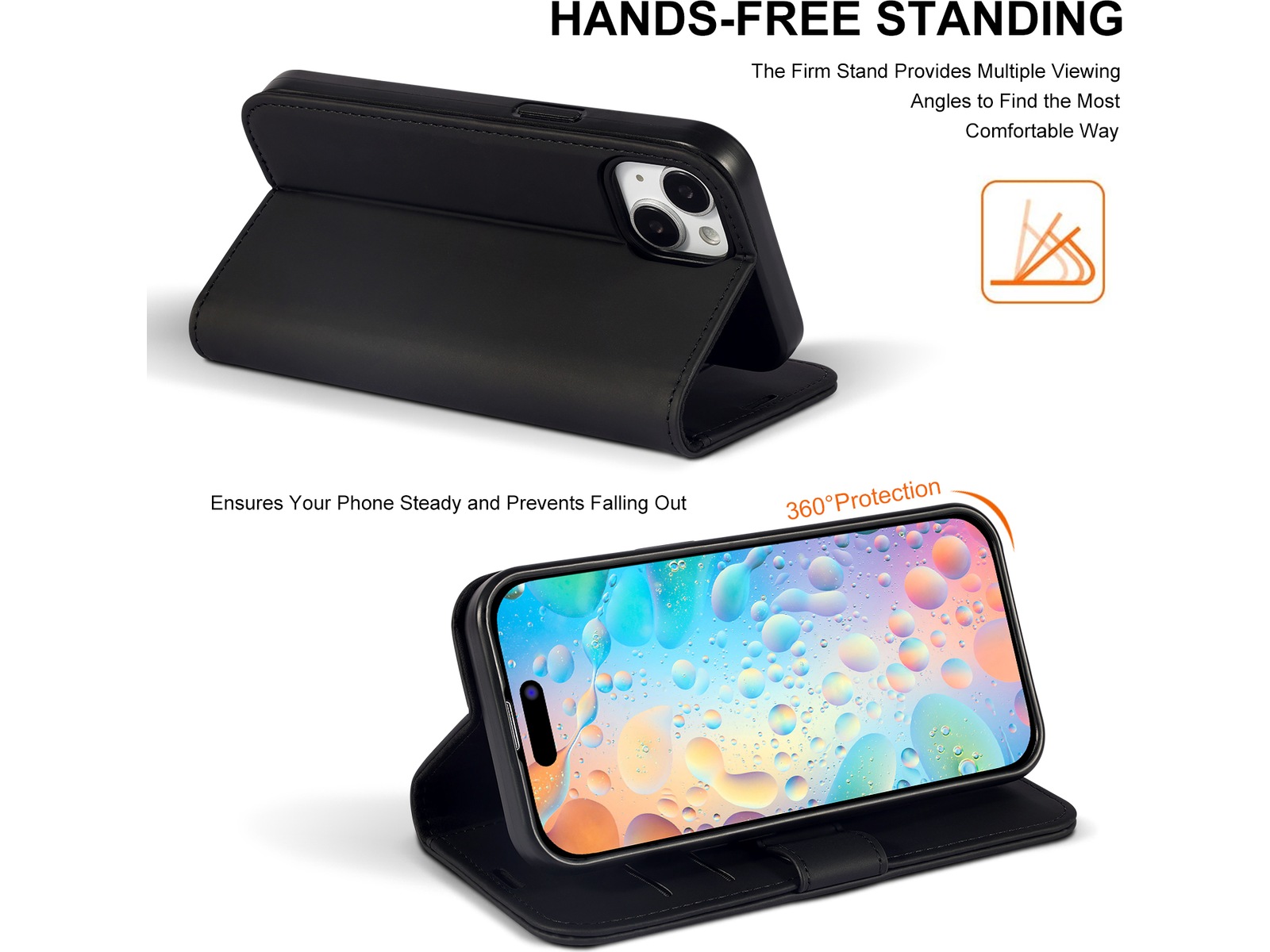 iiglo iPhone 15 / 14 Plånboksfodral (svart) Mobilskal