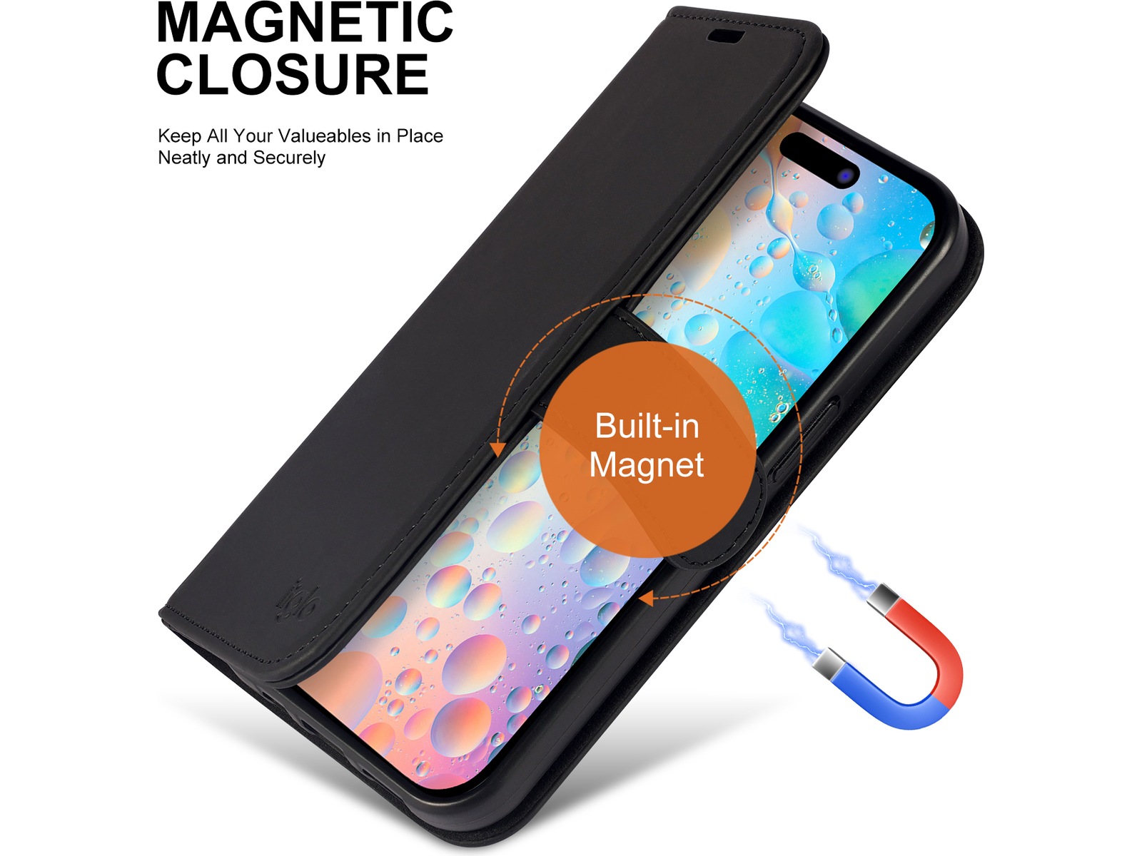 iiglo iPhone 15 / 14 Plånboksfodral (svart) Mobilskal