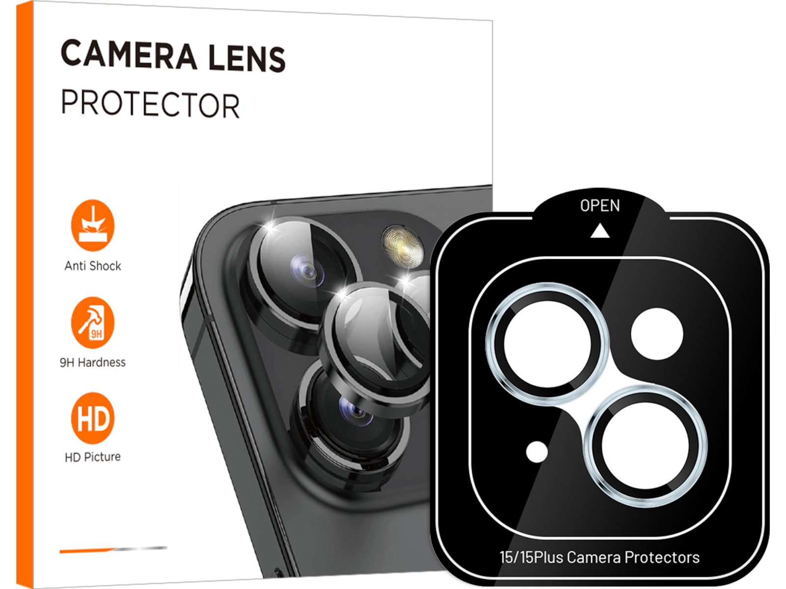 iiglo iPhone 15 / 15 Plus Linsskydd blå ram (blå) Skärmskydd mobiltelefon