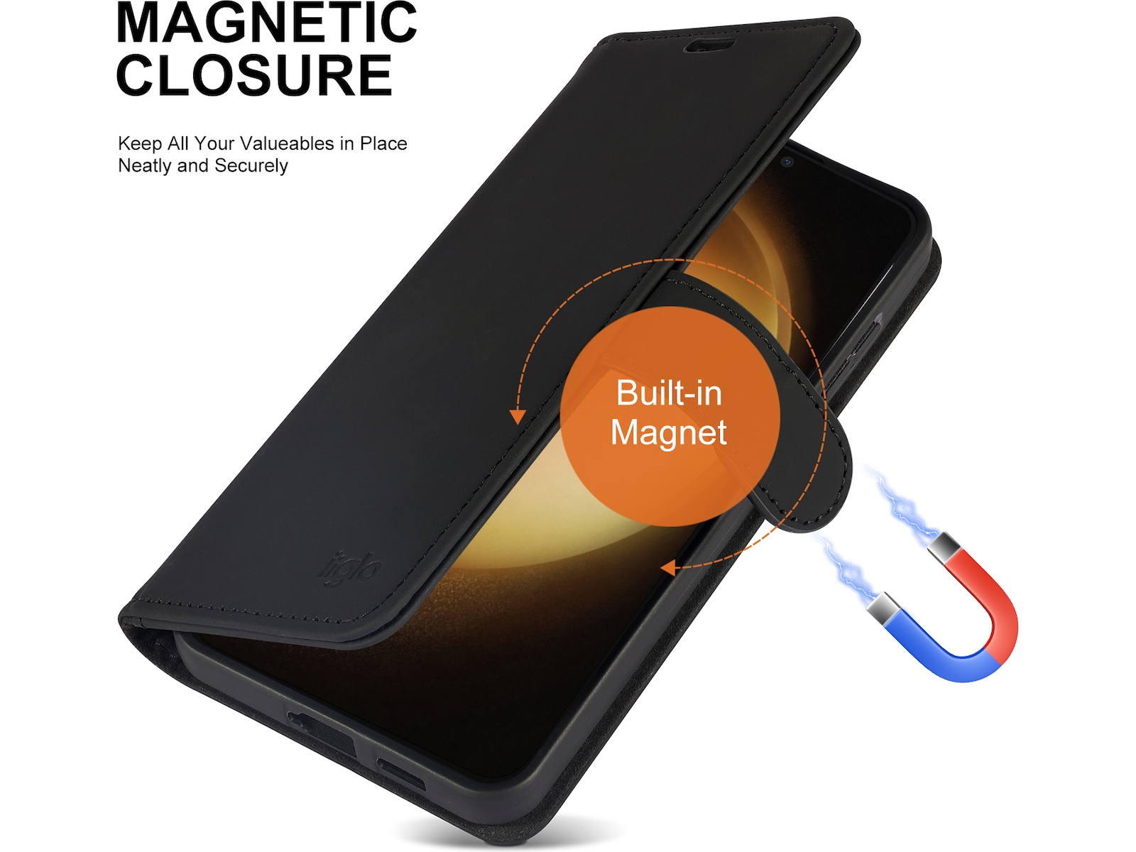 iiglo Galaxy S24+ Plånboksfodral (svart) Mobilskal