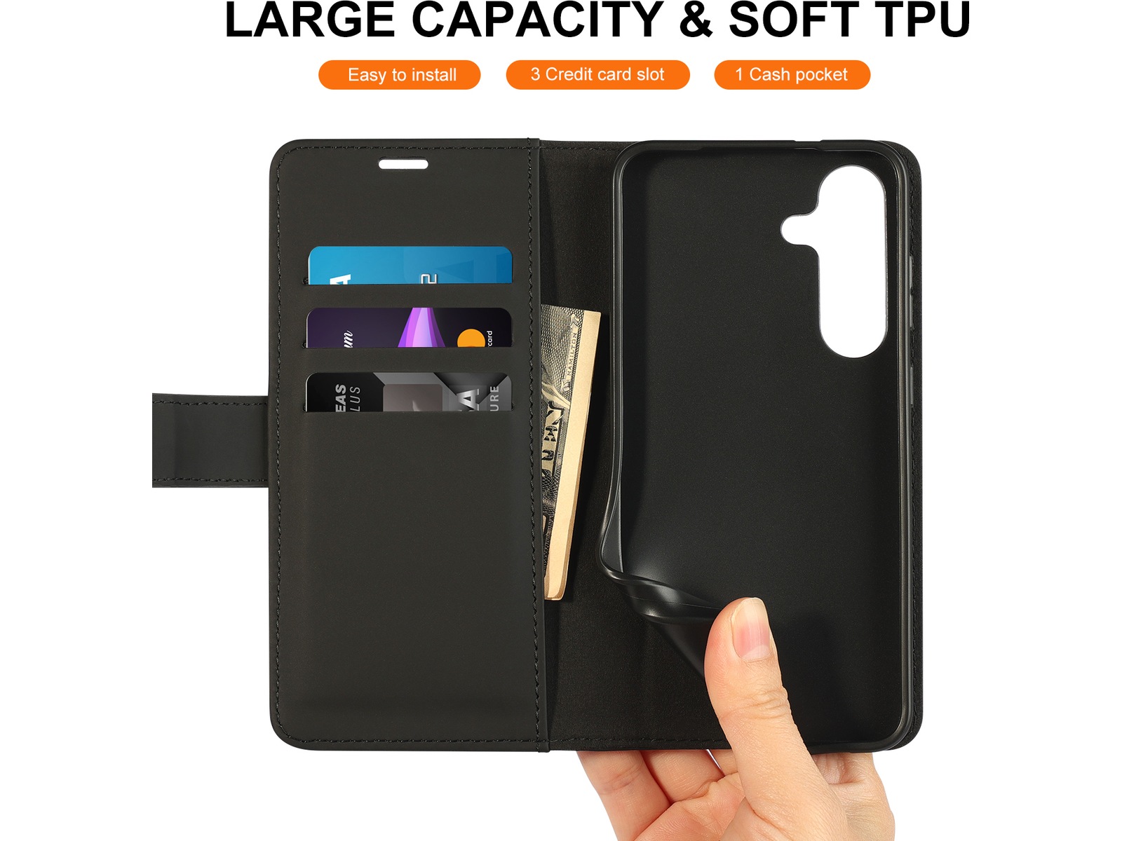 iiglo Galaxy S25+ Plånboksfodral (svart) Mobilskal