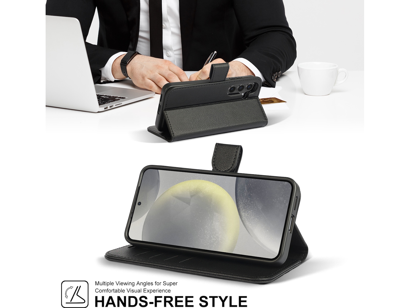 iiglo Galaxy S24 2-i-1 Plånboksfodral (svart) Mobilskal