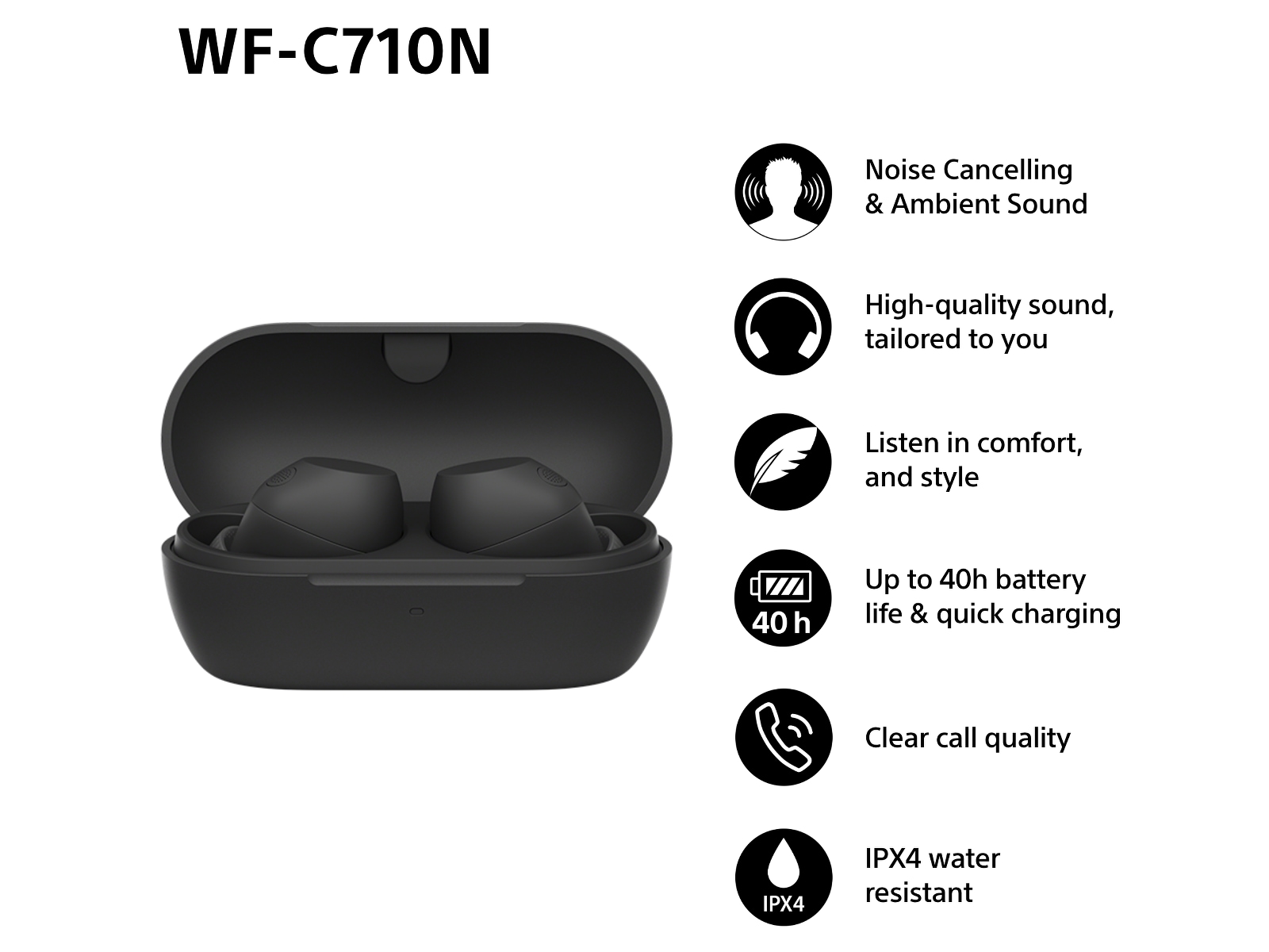 Sony WF-C710N  trådlösa hörlurar, In-ear med mikrofon (svart) In-ear hörlurar