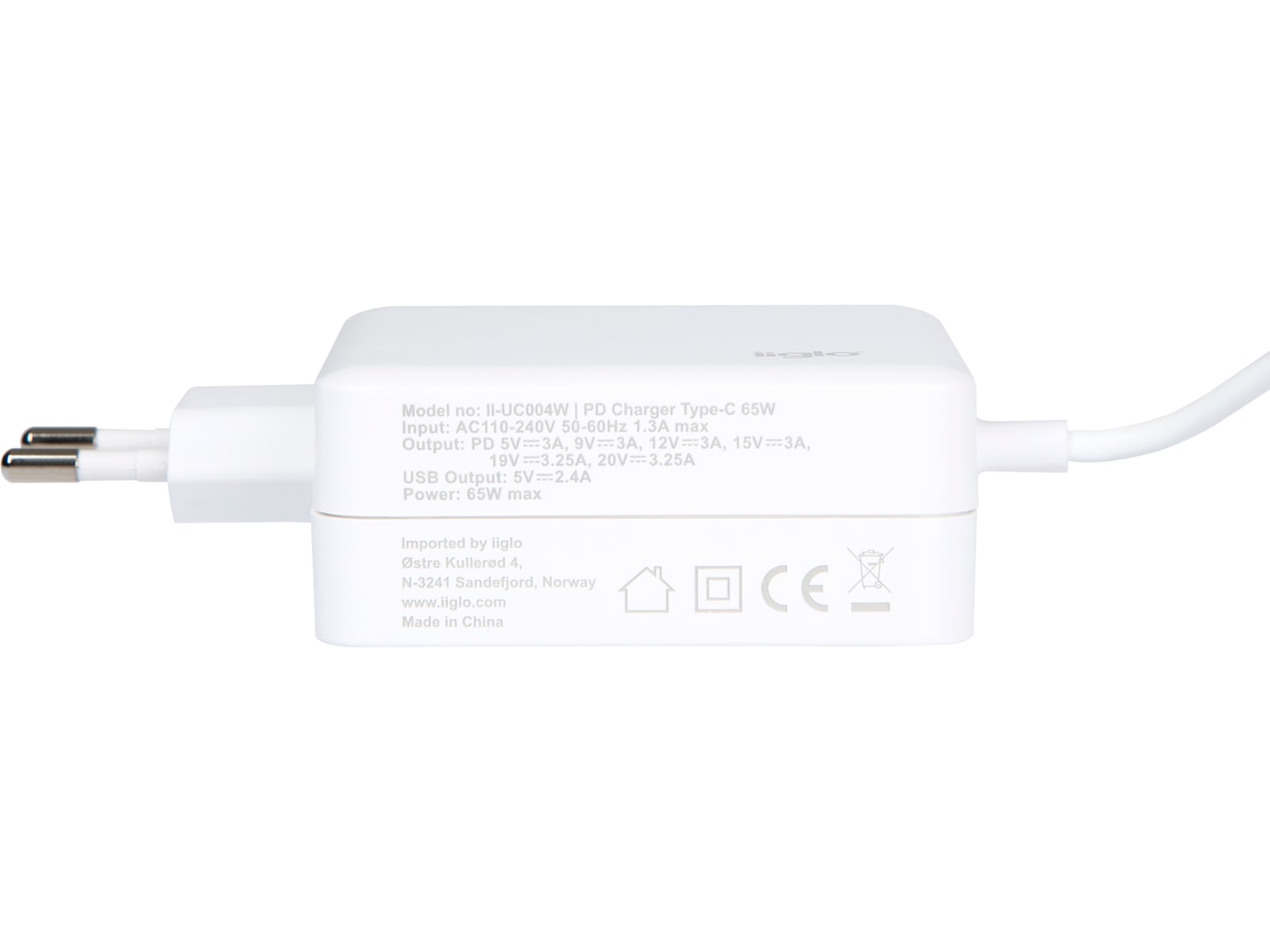 iiglo universal laddare till PC, telefon och surfplatta, USB-C 65W Batteri och laddare