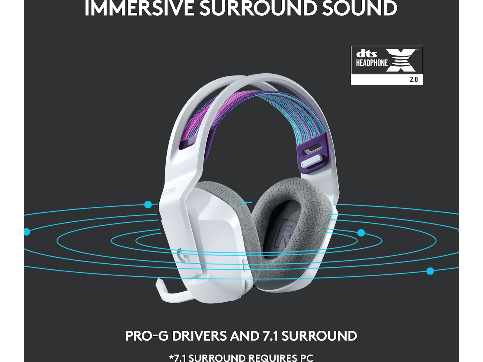 Logitech G733 LIGHTSPEED Trådlöst Gamingheadset (vit) Gamingheadset