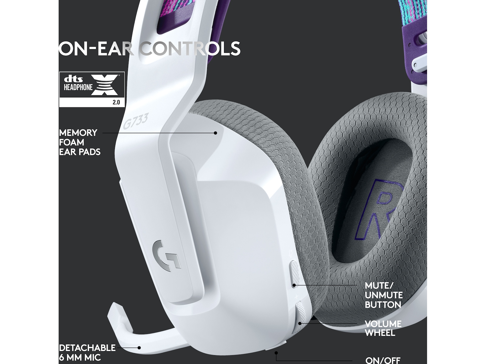 Logitech G733 LIGHTSPEED Trådlöst Gamingheadset (vit) Gamingheadset