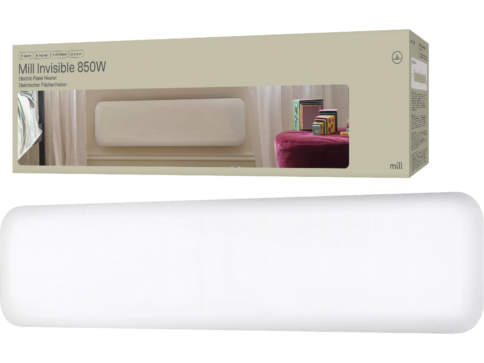 Mill Invisible Panelelement 850W (vit) Panelelement