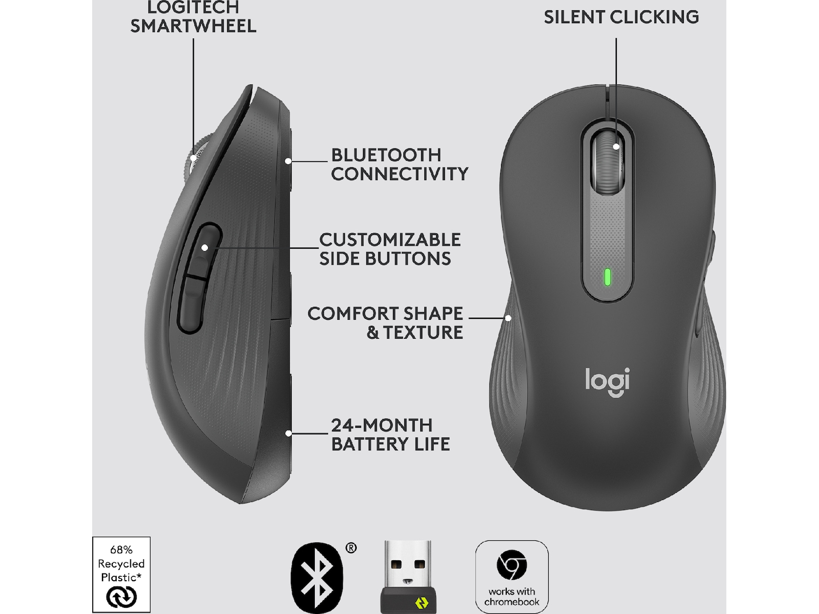 Logitech Signature M650 Large trådlös mus (grafitgrå) Mus