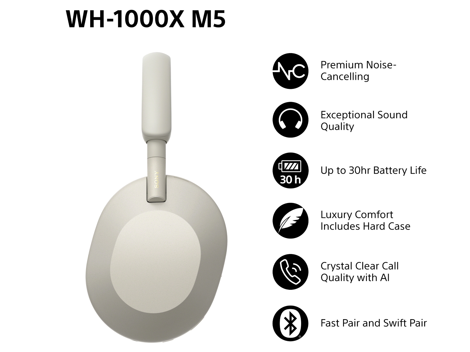 Sony WH-1000XM5 trådlösa hörlurar, Over-Ear (silver) Hörlurar