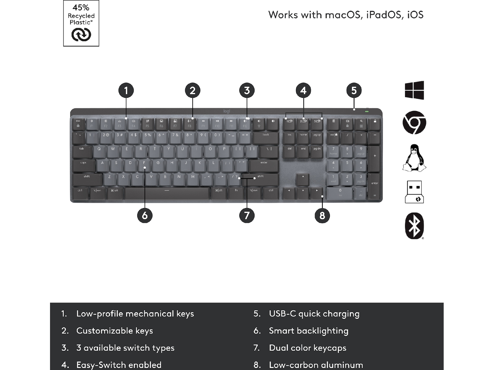 Logitech MX Mechanical Wireless Tactile (graphite) Tangentbord