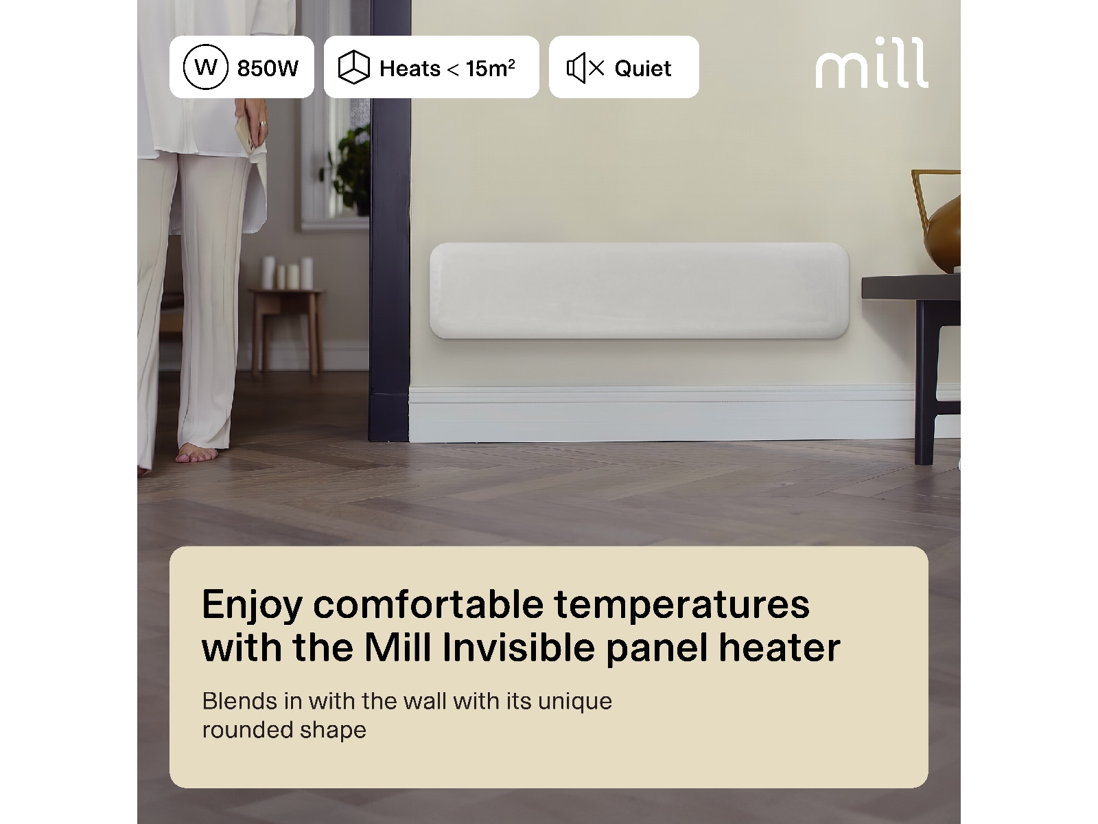 Mill Invisible Panelelement 850W (vit) -B-Grade Demo hem & hushåll