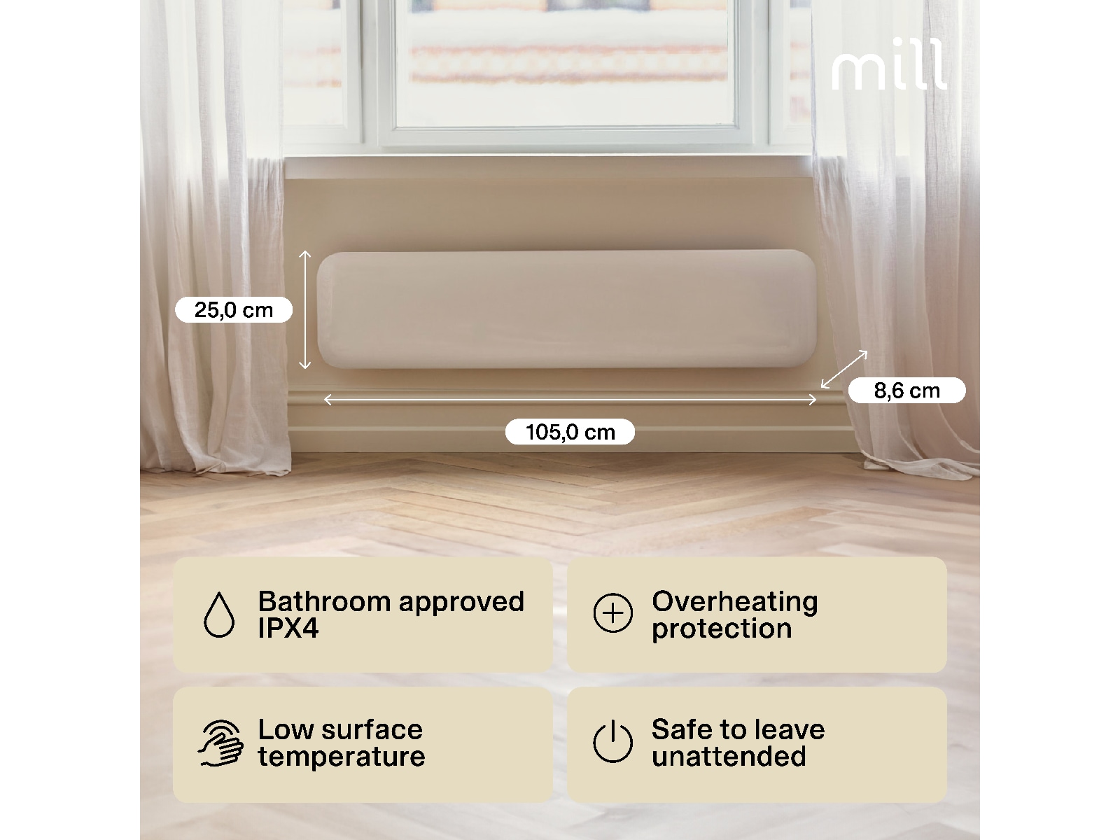 Mill Invisible Panelelement 850W (vit) -B-Grade Demo hem & hushåll
