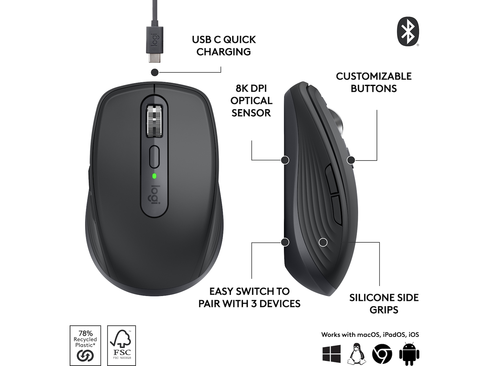 Logitech MX Anywhere 3S trådlös mus (graphite) Mus
