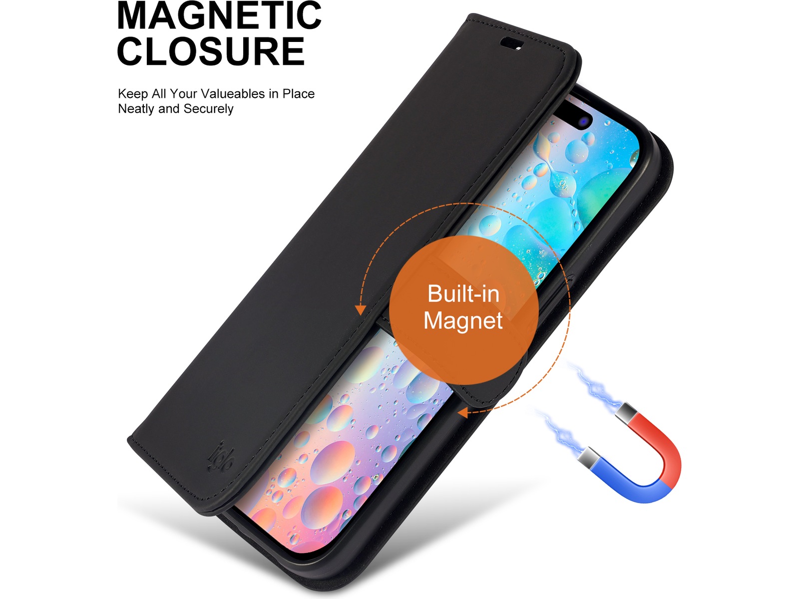 iiglo iPhone 15 Pro Max Plånboksfodral (svart) Mobilskal