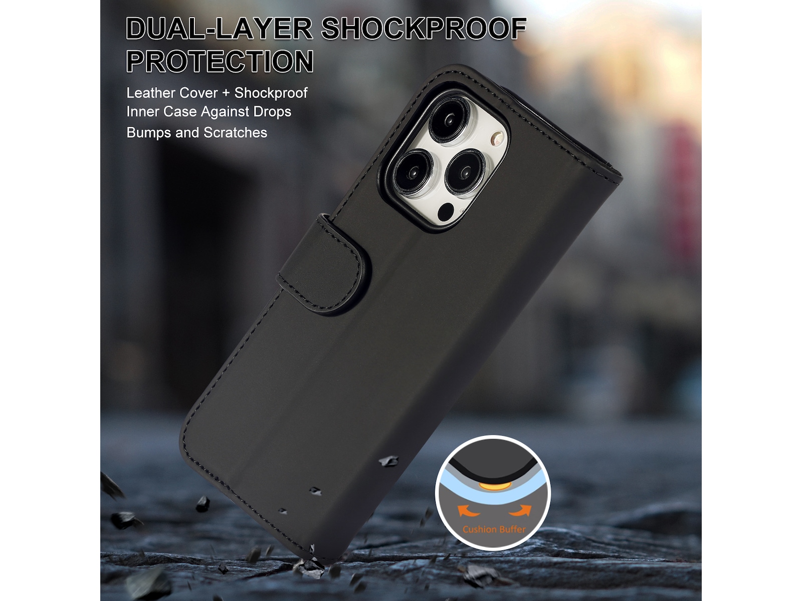 iiglo iPhone 15 Pro Plånboksfodral (svart) Mobilskal