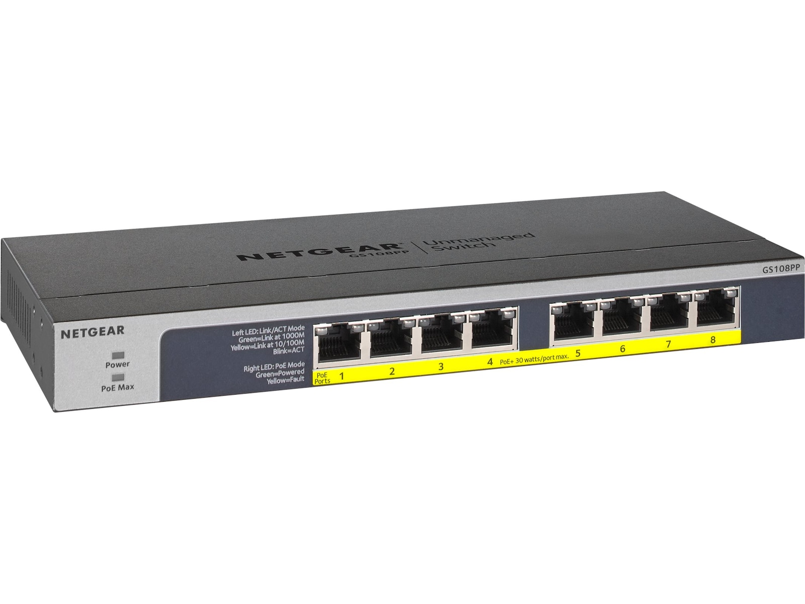 Netgear GS108PP 8-Port Gbit PoE/PoE+ Switch Switchar