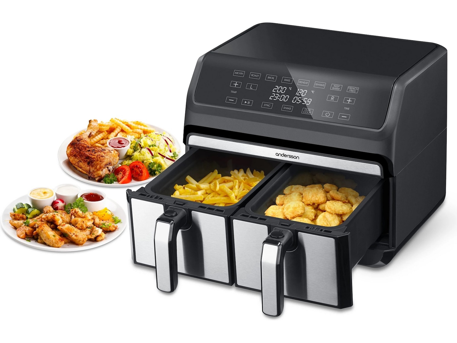 Andersson AFR 2.5 airfryer med 2 korgar (svart) -B-Grade Demo hem & hushåll