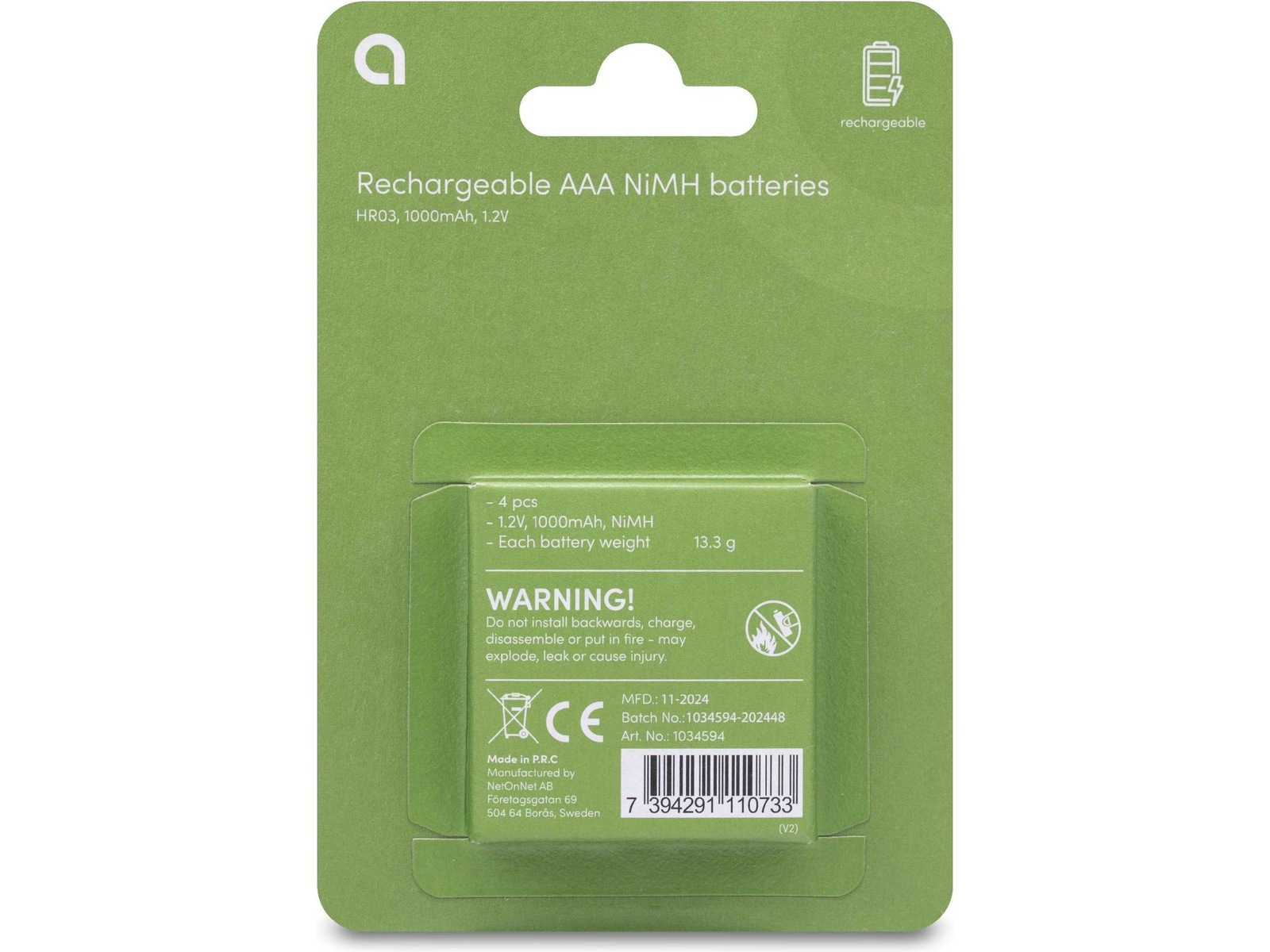 Andersson uppladdningsbart AAA batteri, 4-pk Batterier för allmänt bruk