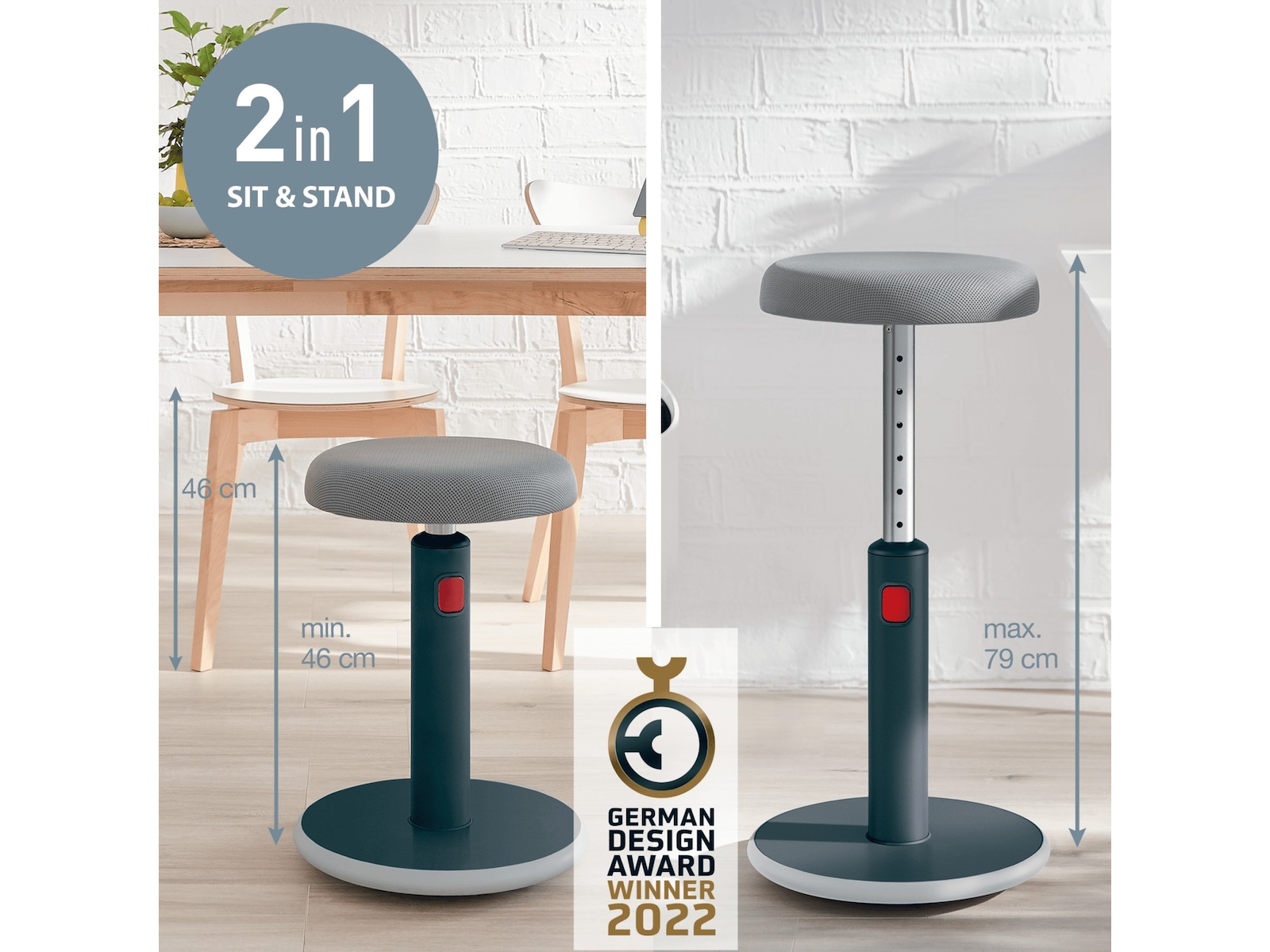 Leitz Ergo Cosy Active Sit Stand Balance Stol (grå) Kontorsstolar