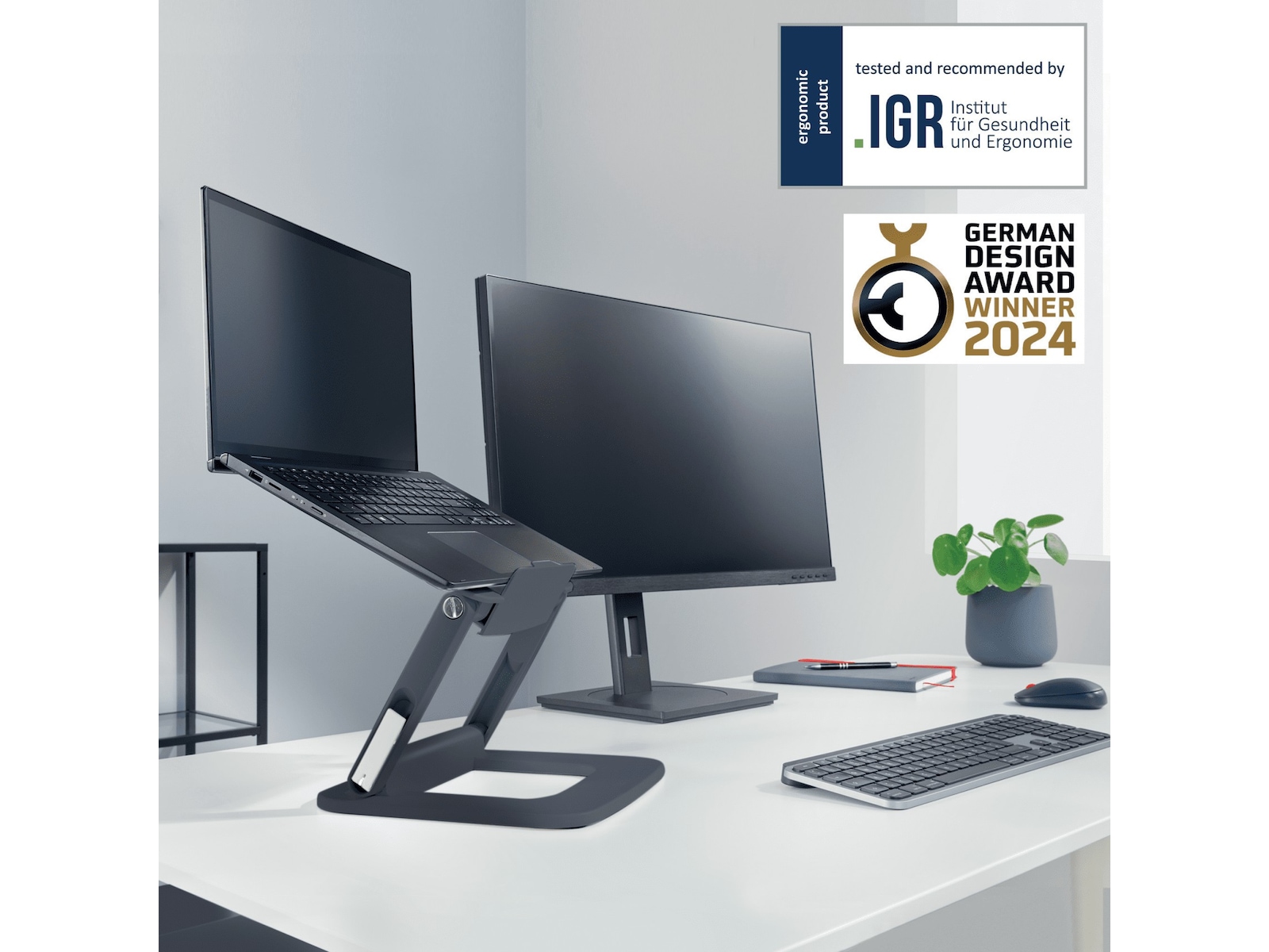 Leitz Ergo Multi-angle bärbar datorstativ (grå) Laptopstativ