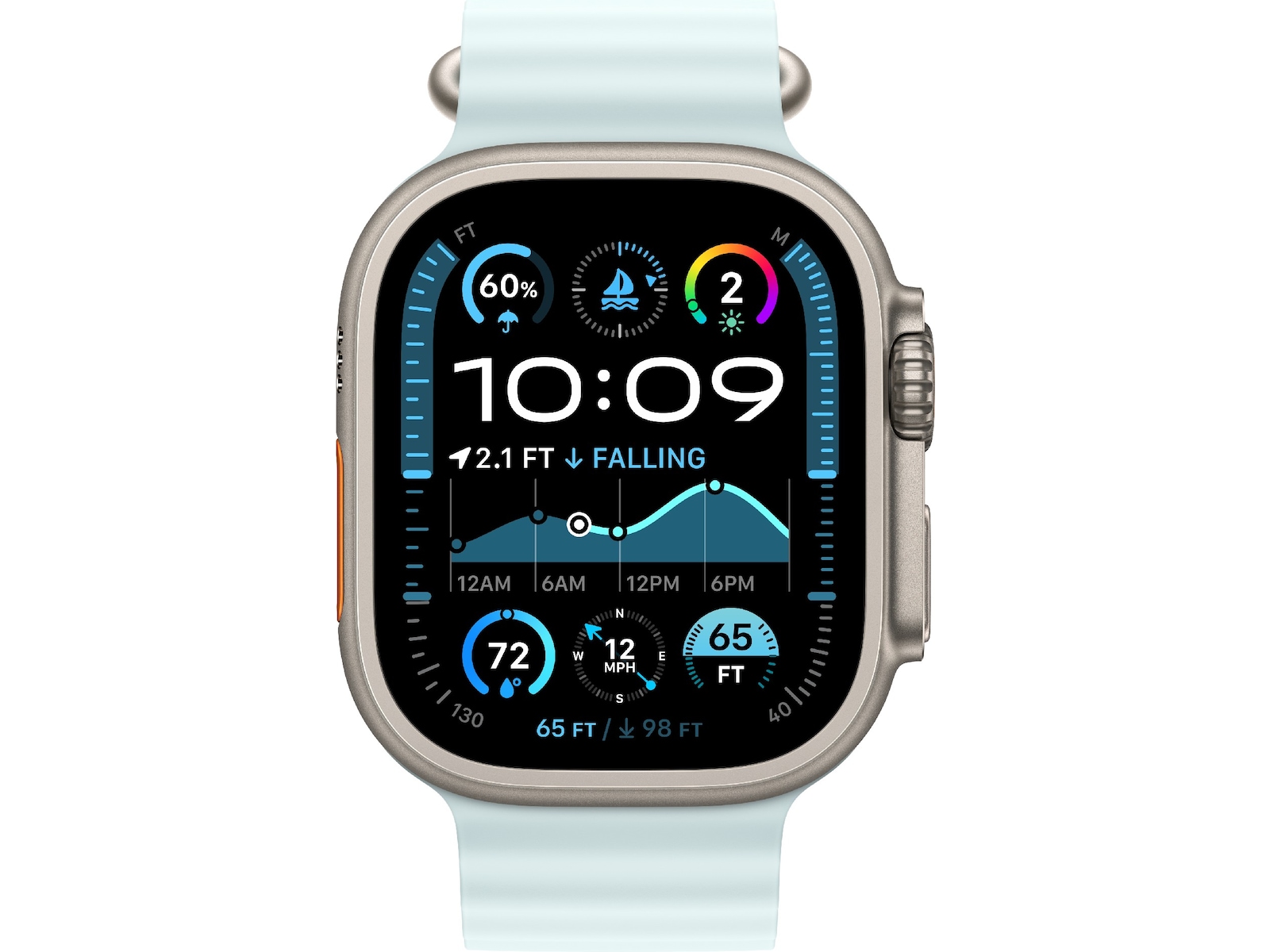 Apple Watch 49mm Natural Titanium Ocean Band Extension (ice blue) Armband
