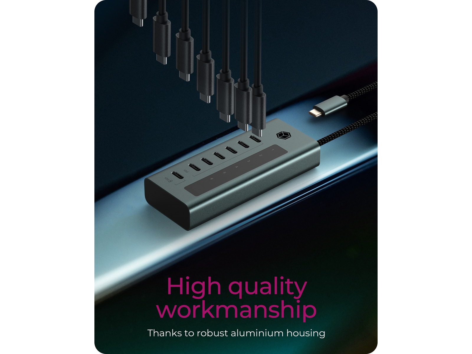 ICY BOX 7 Port USB-C Hub (blå/grå) Dockningsstation och USB-hub