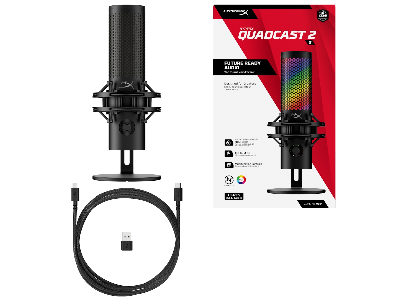 HyperX QuadCast 2 S RGB USB mikrofon (svart) Mikrofon