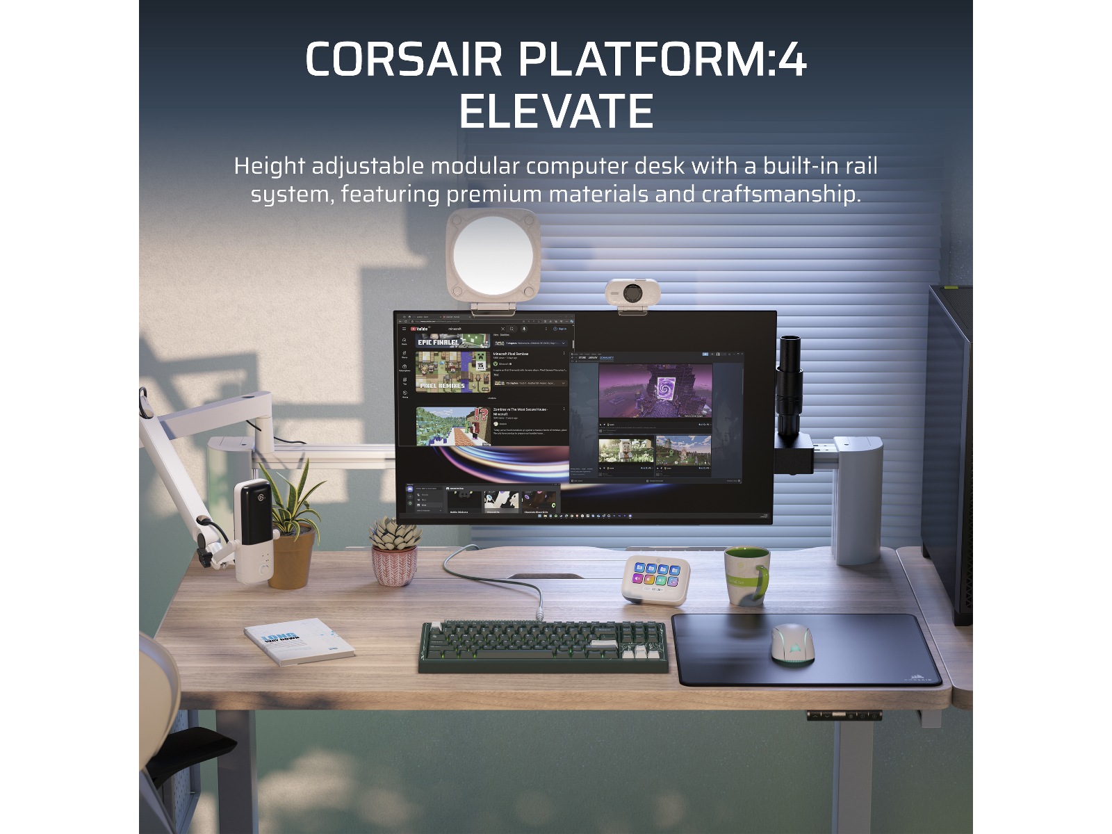 Corsair Platform:4 Elevate skrivbord (vit/ljus trä) Gamingdesk