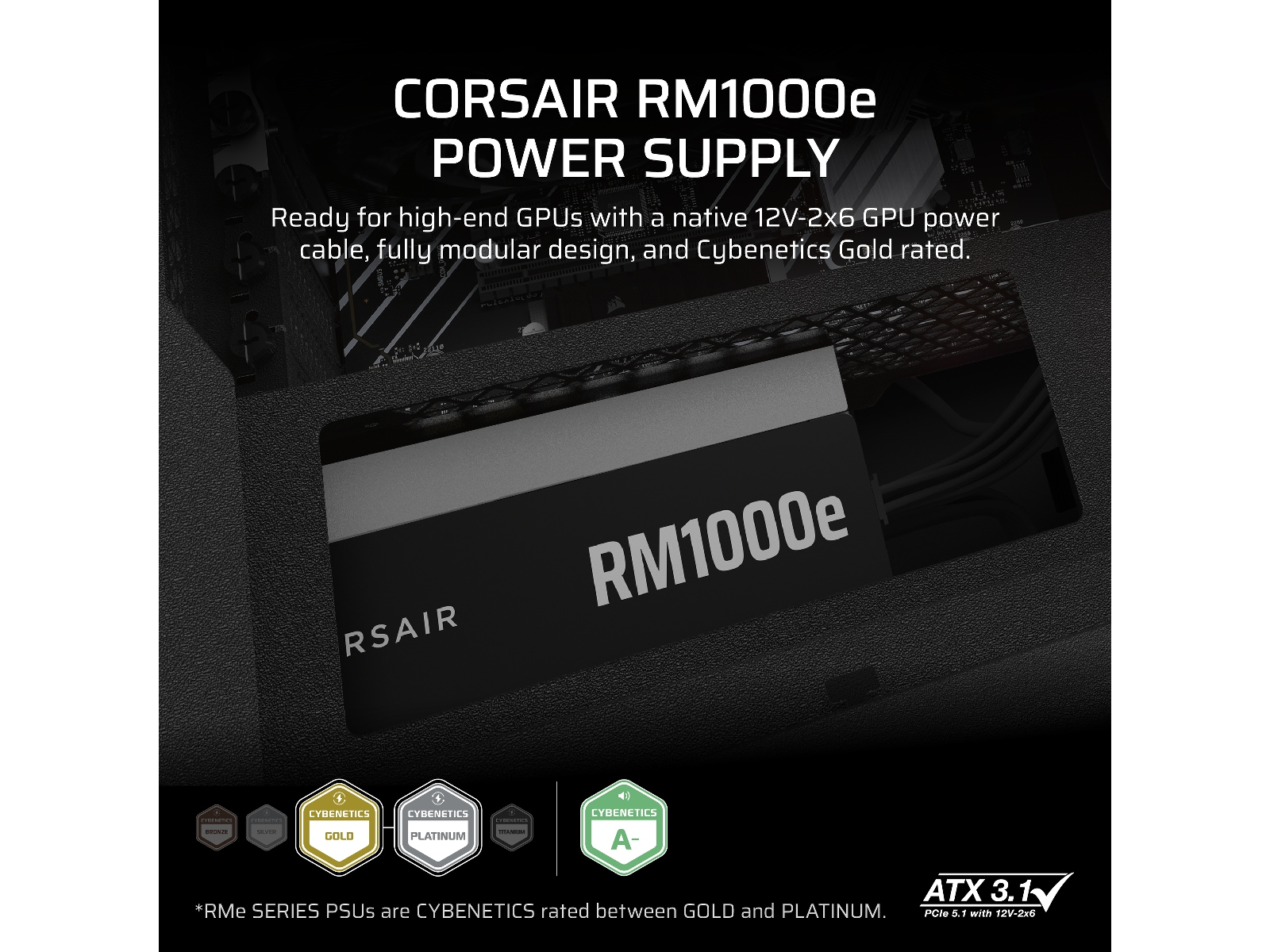 Corsair RMe Series RM1000e PSU (svart) Nätaggregat