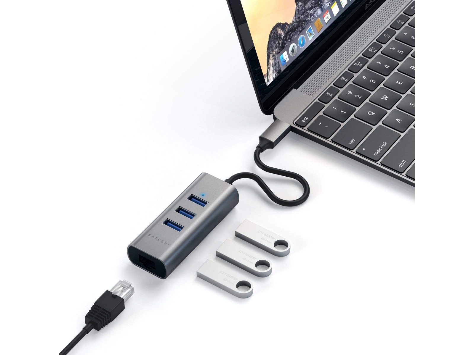 Satechi USB-C Hub 2-i-1 (grå) Dockningsstation och USB-hub