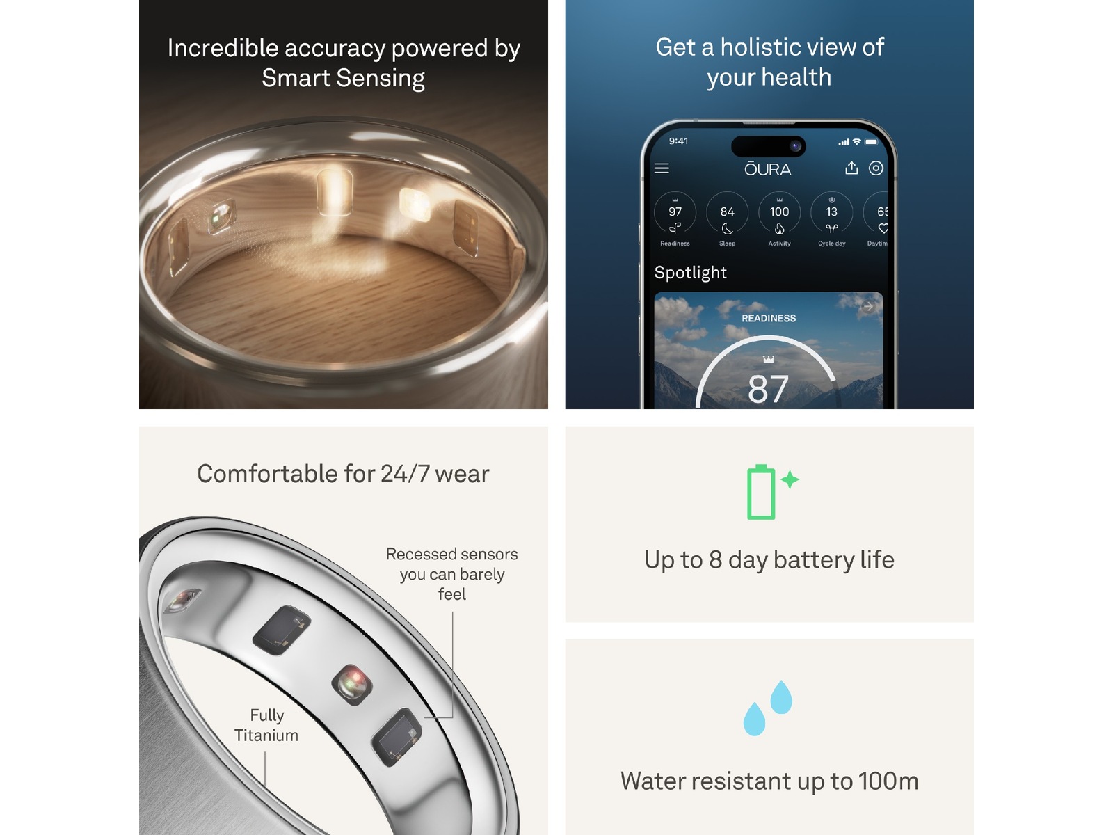 Oura Ring 4 Smart Ring str. 14 (borstad silver) Smart ring