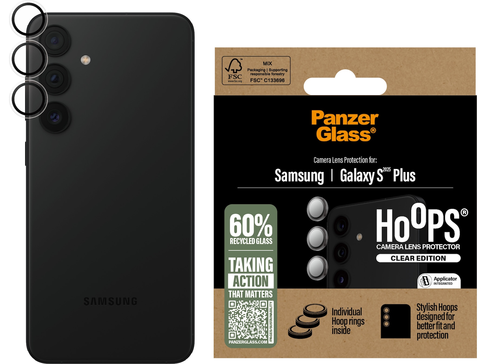 PanzerGlass Galaxy S25+ Hoops Linsskydd (transparent) Skärmskydd mobiltelefon