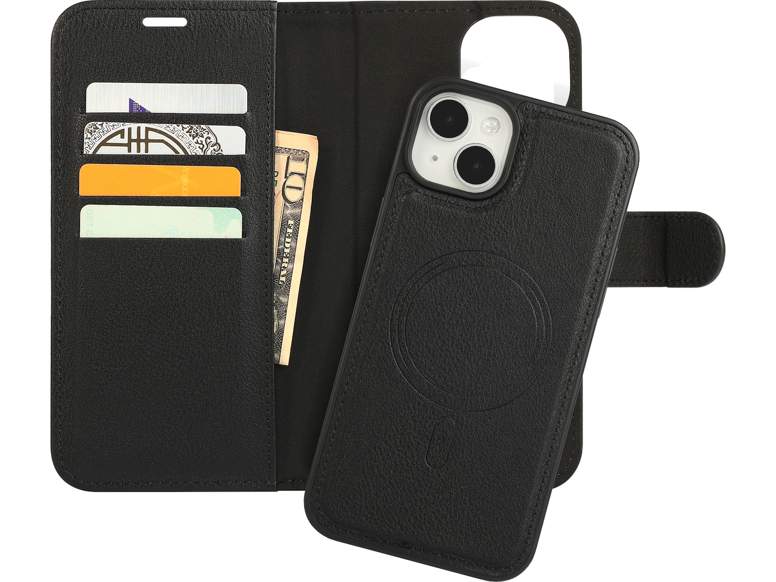 iiglo iPhone 15 Plus 2-i-1 Plånboksfodral (svart) Mobilskal