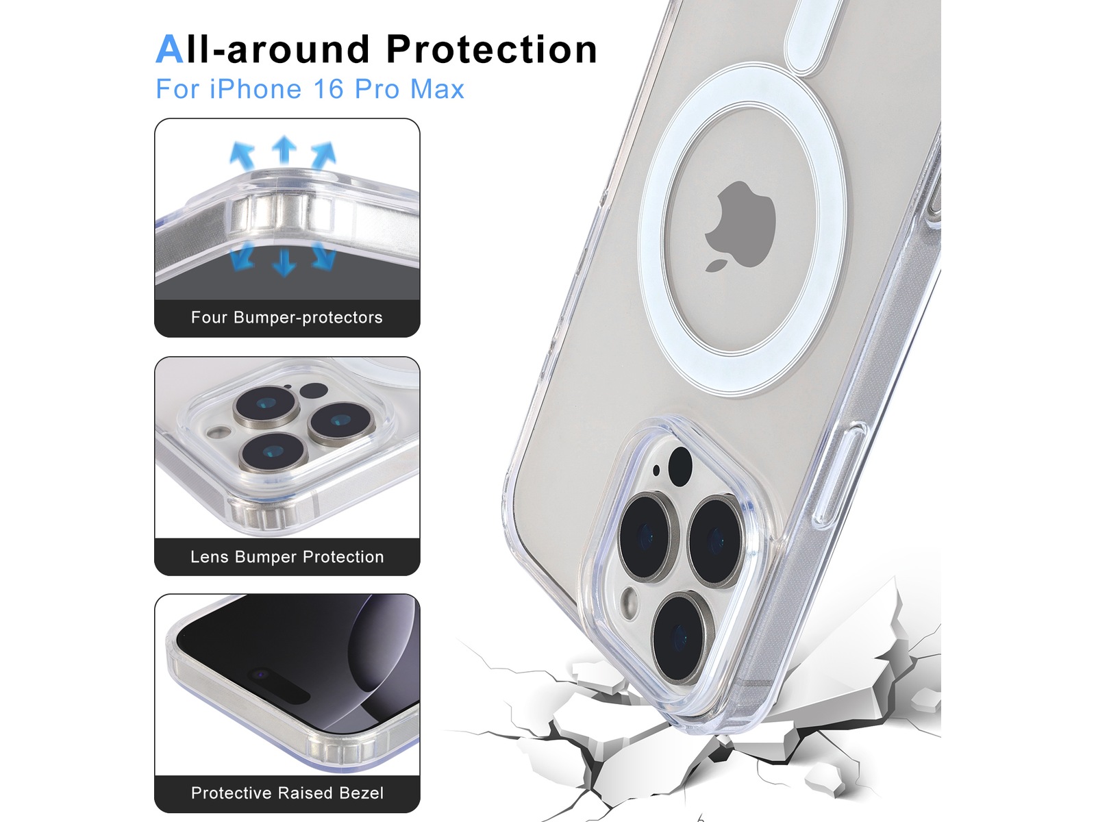iiglo iPhone 16 Pro Max Magnetic Clear Case (transparent) Mobilskal