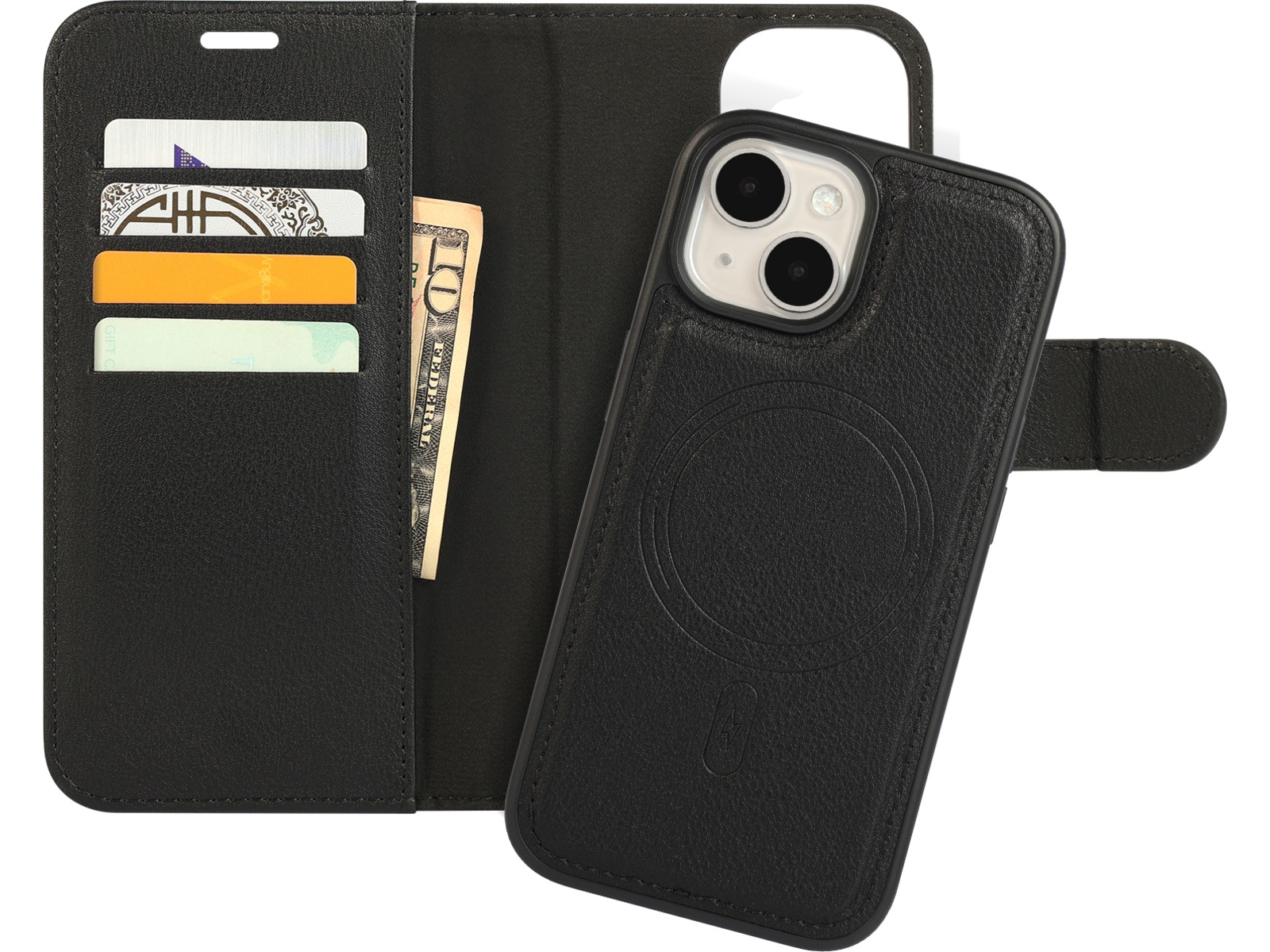 iiglo iPhone 15 2-i-1 Plånboksfodral (svart) Mobilskal