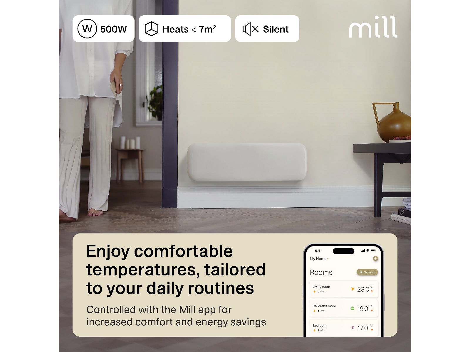 Mill Invisible Smart WiFi Gen 4 panelelement 500W Panelelement