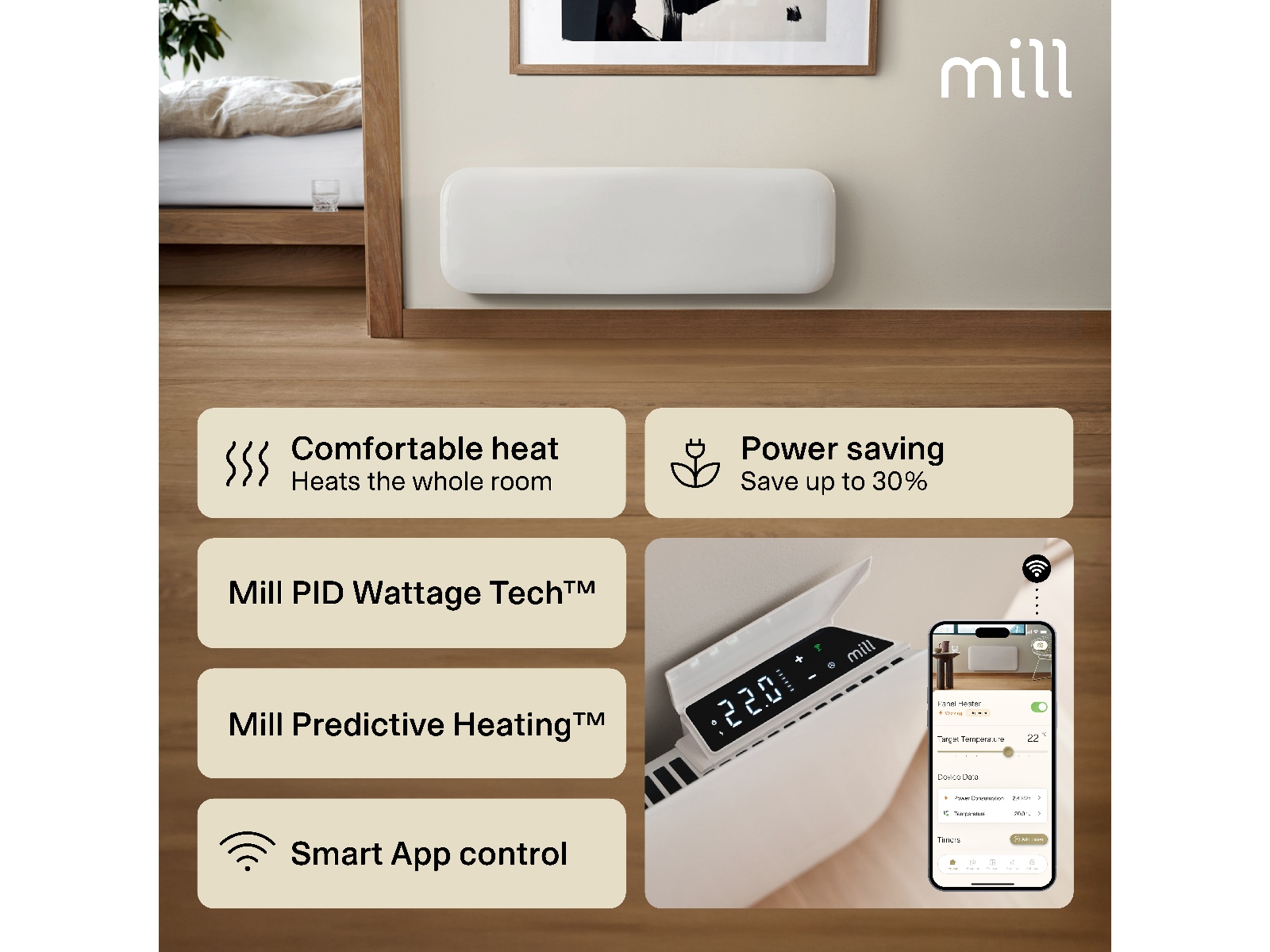 Mill Invisible Smart WiFi Gen 4 panelelement 500W Panelelement
