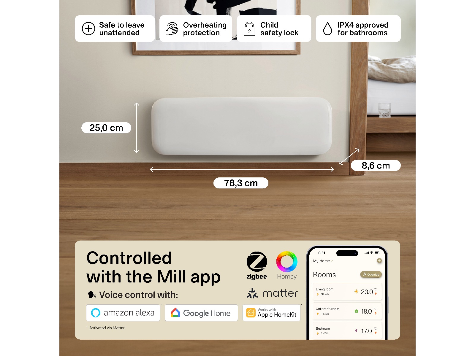 Mill Invisible Smart WiFi Gen 4 panelelement 500W Panelelement