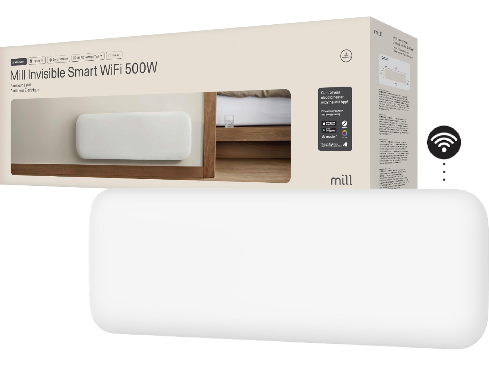 Mill Invisible Smart WiFi Gen 4 panelelement 500W Panelelement