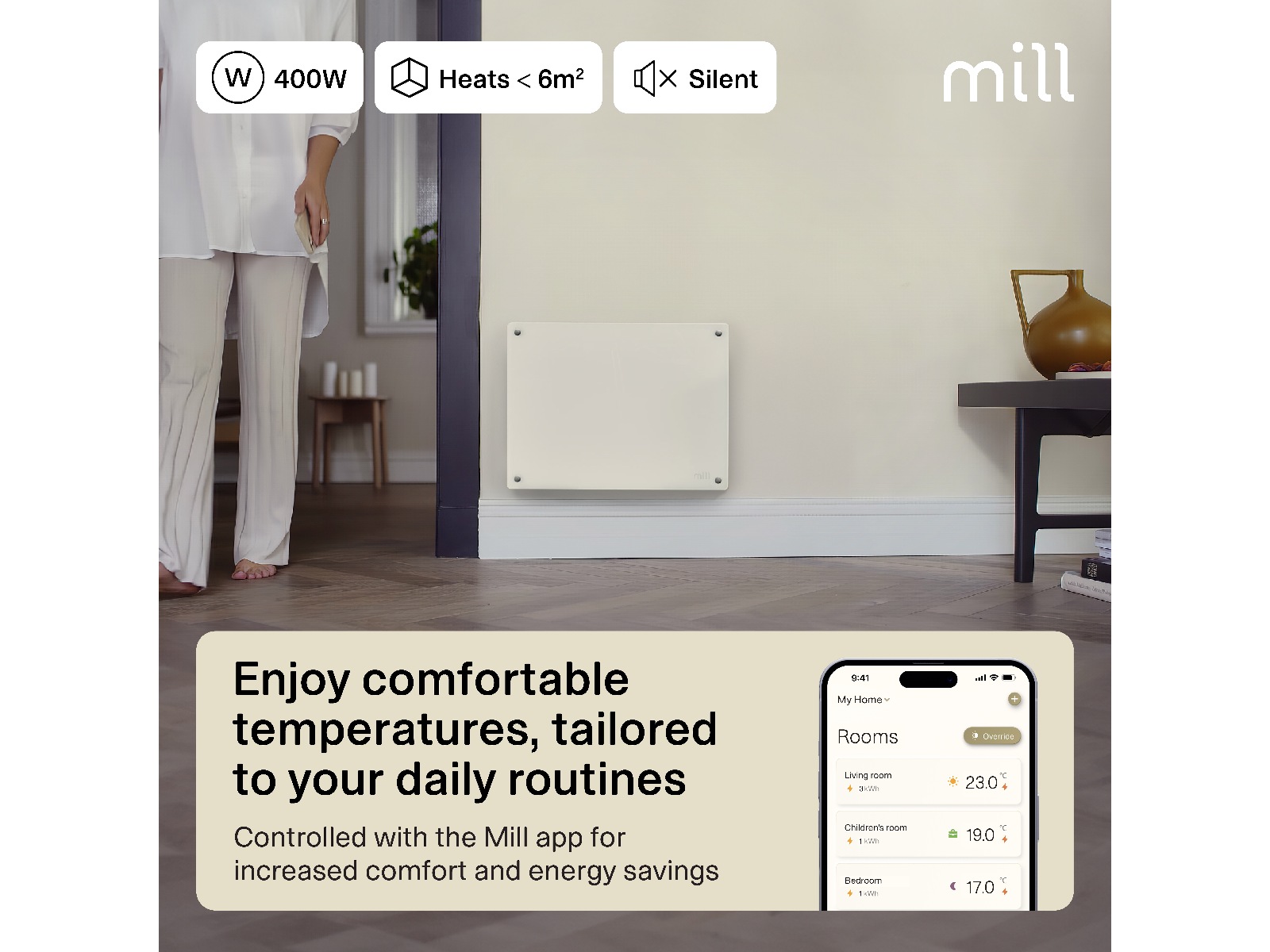 Mill Glass Smart WiFi Gen 4 panelugn 400W Panelelement