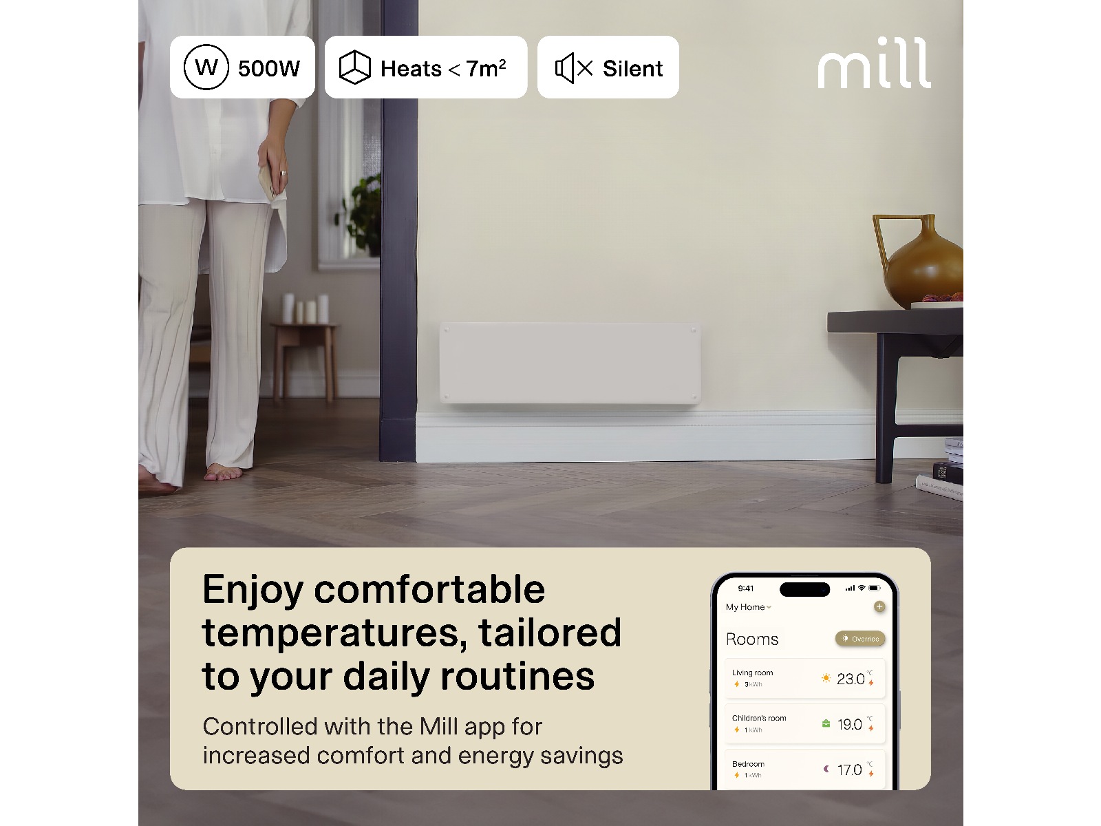 Mill Glass Smart WiFi Gen 4 panelugn 500W Panelelement