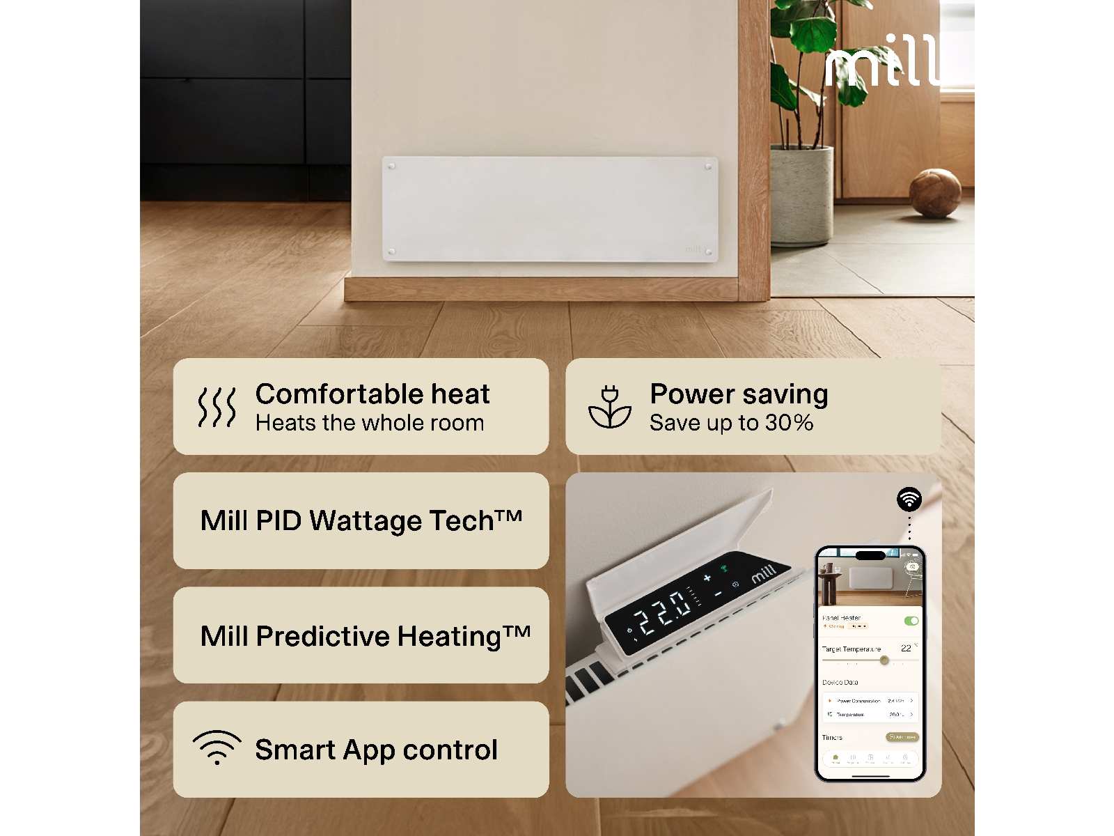 Mill Glass Smart WiFi Gen 4 panelugn 500W Panelelement