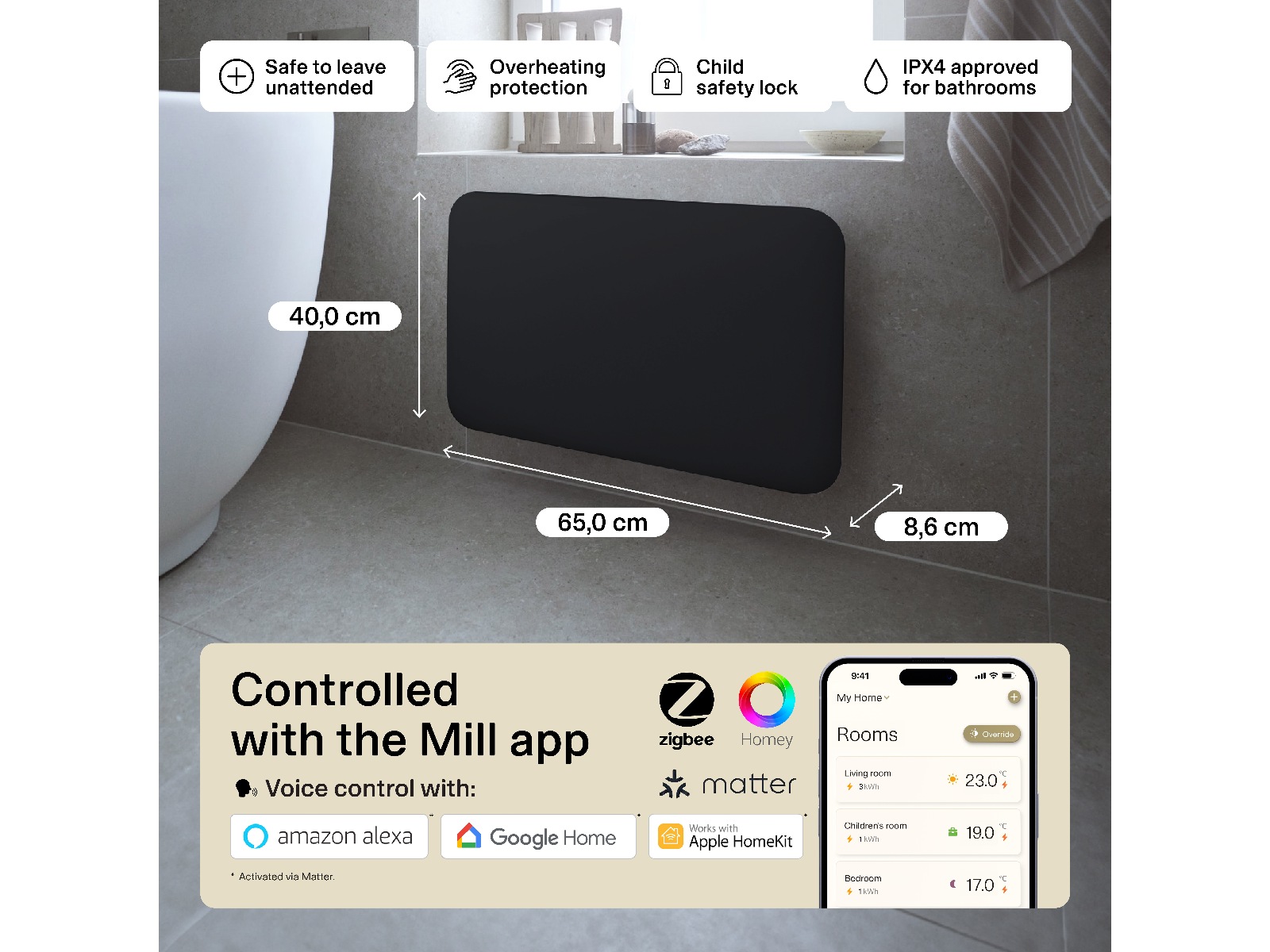 Mill Invisible Smart WiFi Gen 4 panelövn 700W (svart) Panelelement