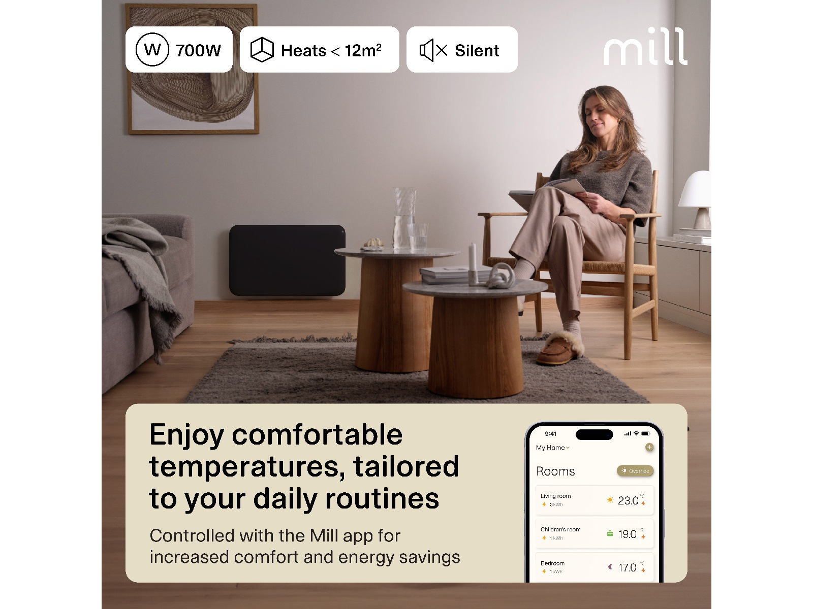 Mill Invisible Smart WiFi Gen 4 panelövn 700W (svart) Panelelement