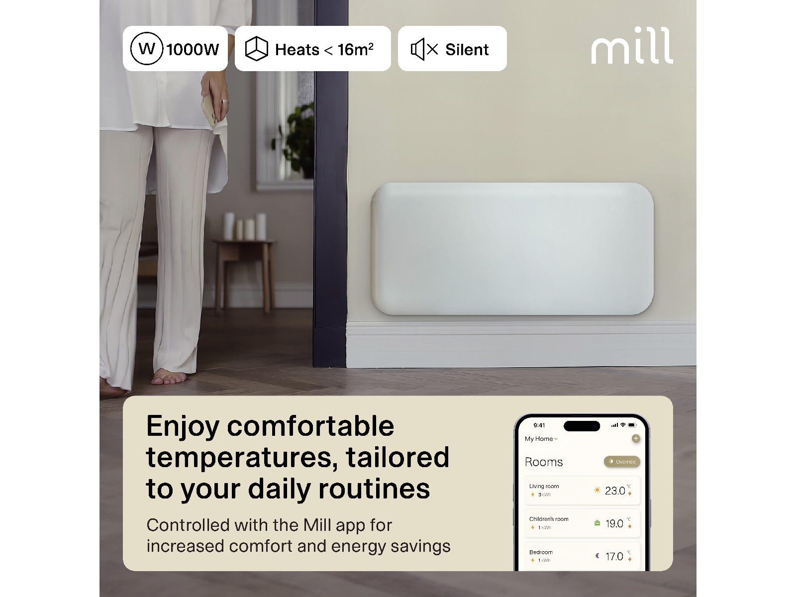 Mill Invisible Smart WiFi Gen 4 panelugn 1000W Panelelement