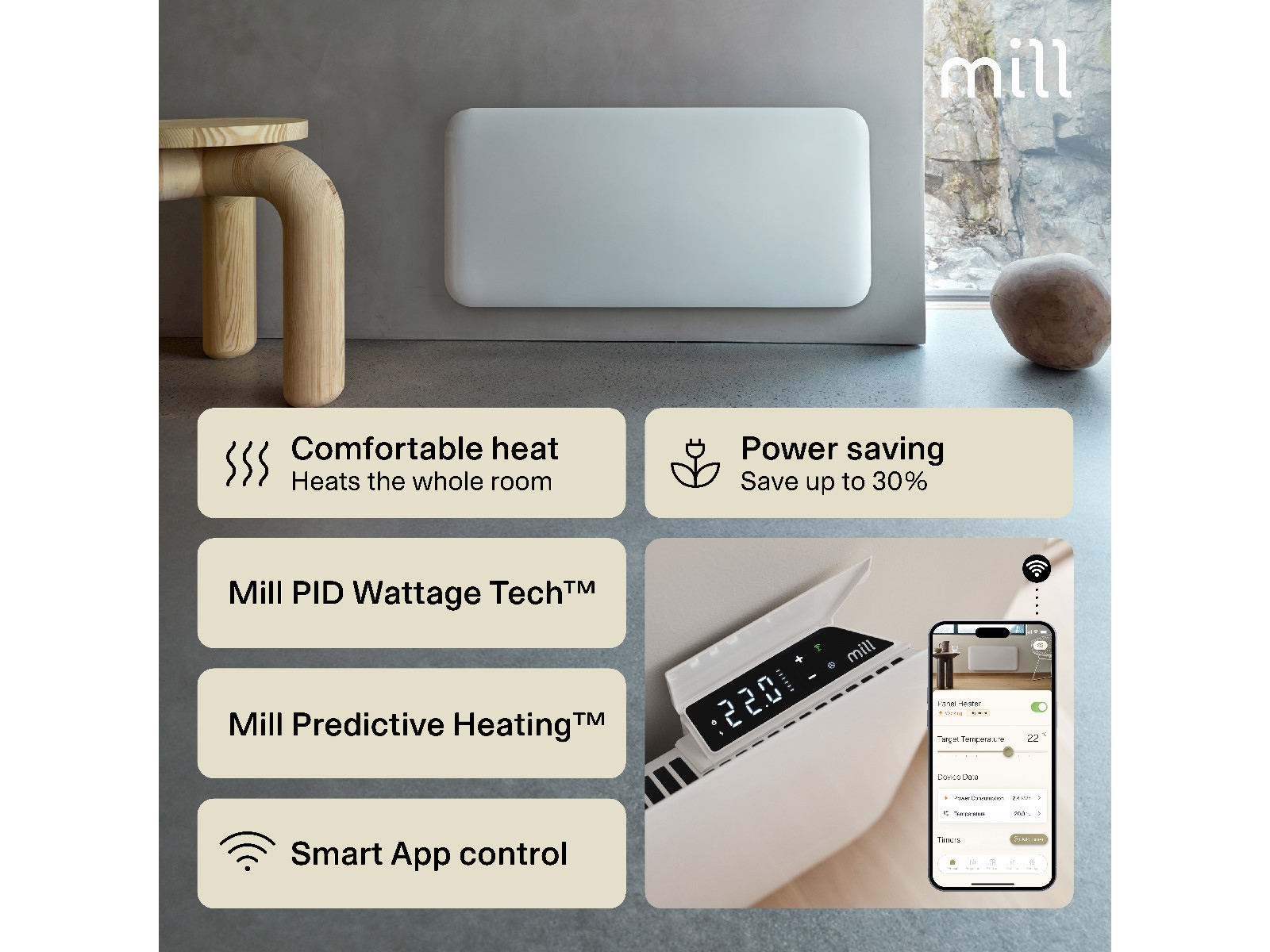 Mill Invisible Smart WiFi Gen 4 panelugn 1000W Panelelement
