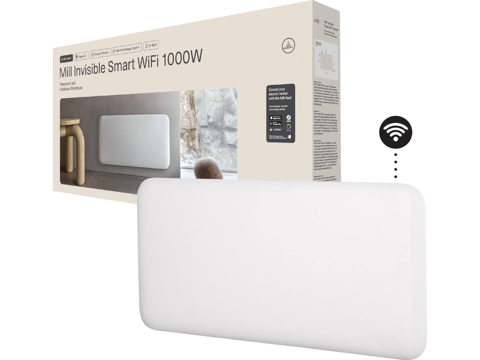 Mill Invisible Smart WiFi Gen 4 panelugn 1000W Panelelement
