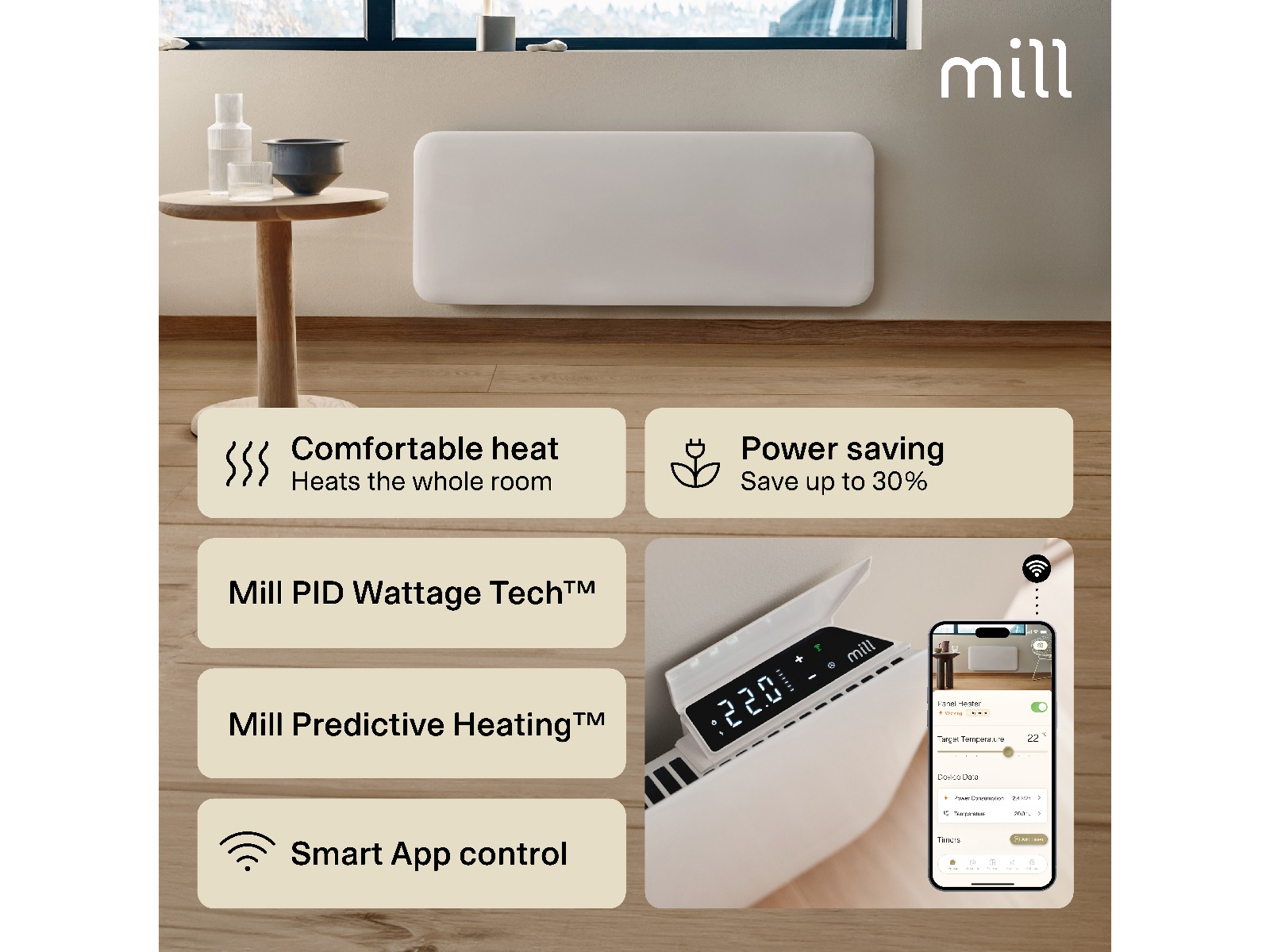 Mill Invisible Smart WiFi Gen 4 panelvärmare 2000W Panelelement