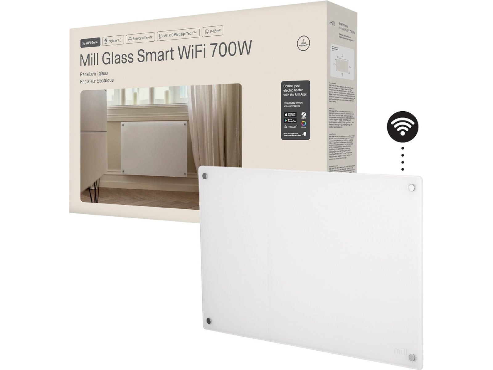 Mill Glass Smart WiFi Gen 4 700W (vit) Panelelement
